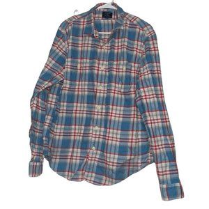 J. Crew Factory Mens Slim Fit Flannel Shirt Sz XL Blue Red Plaid Long Sleeve